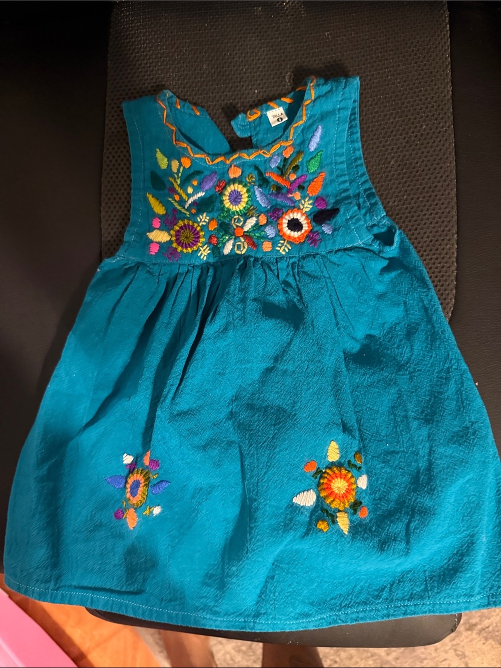 Girls Teal Embroidered Sleeveless Dress